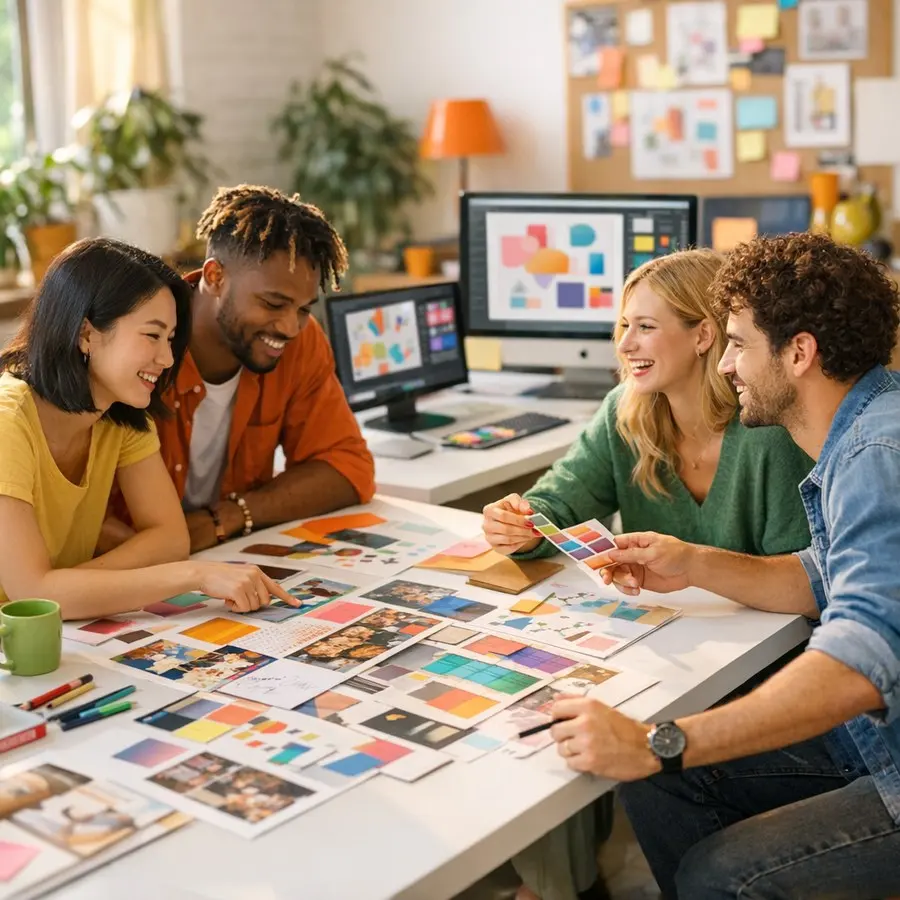 The Vexon team collaborating in a bright studio